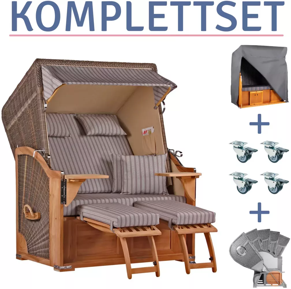 Strandkorb Spiekeroog Teak PE grey Dessin 501-KOMPLETTSET Bild 1