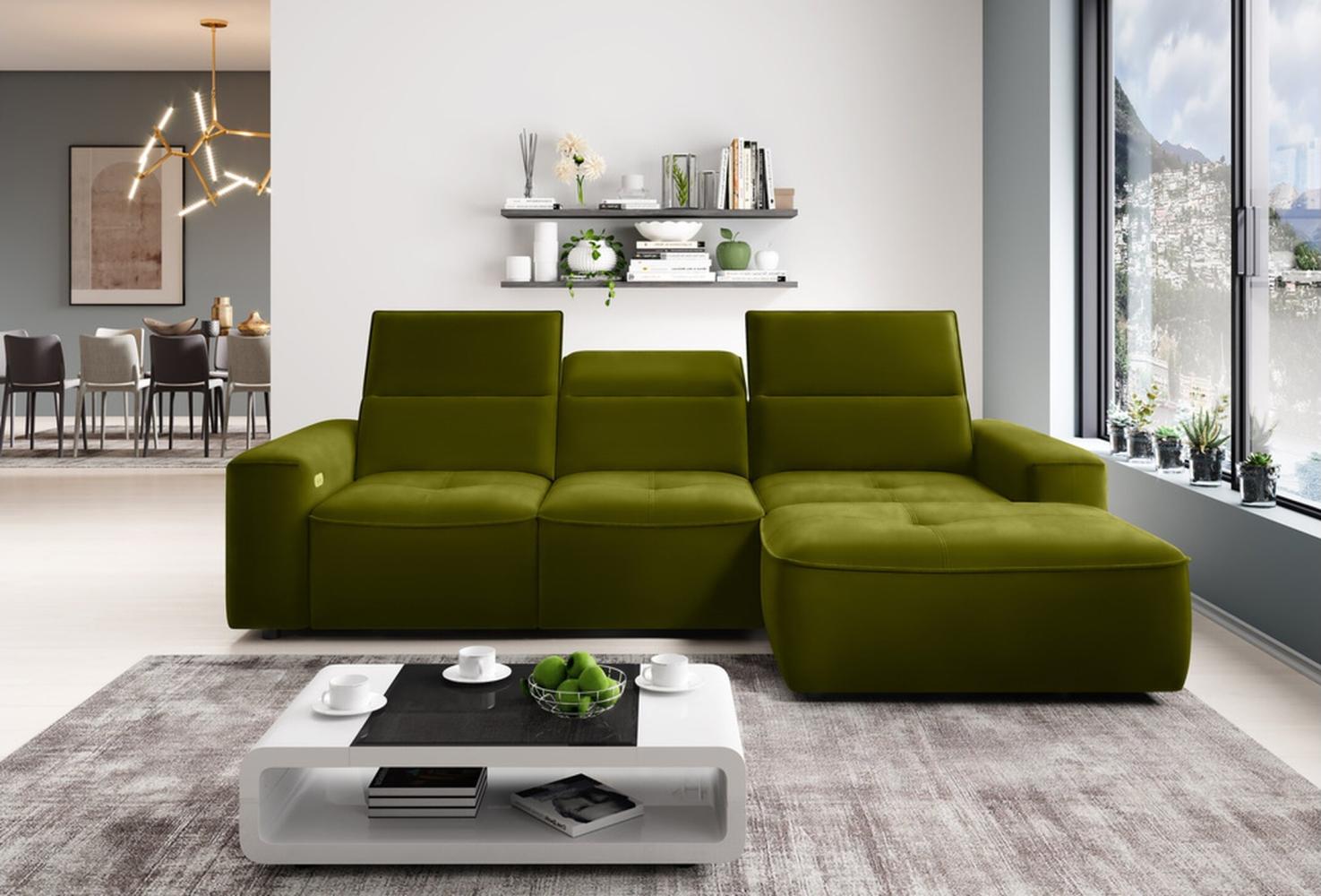 Stylefy Colton MINI Ecksofa Velours Hellgrün Rechts Bild 1