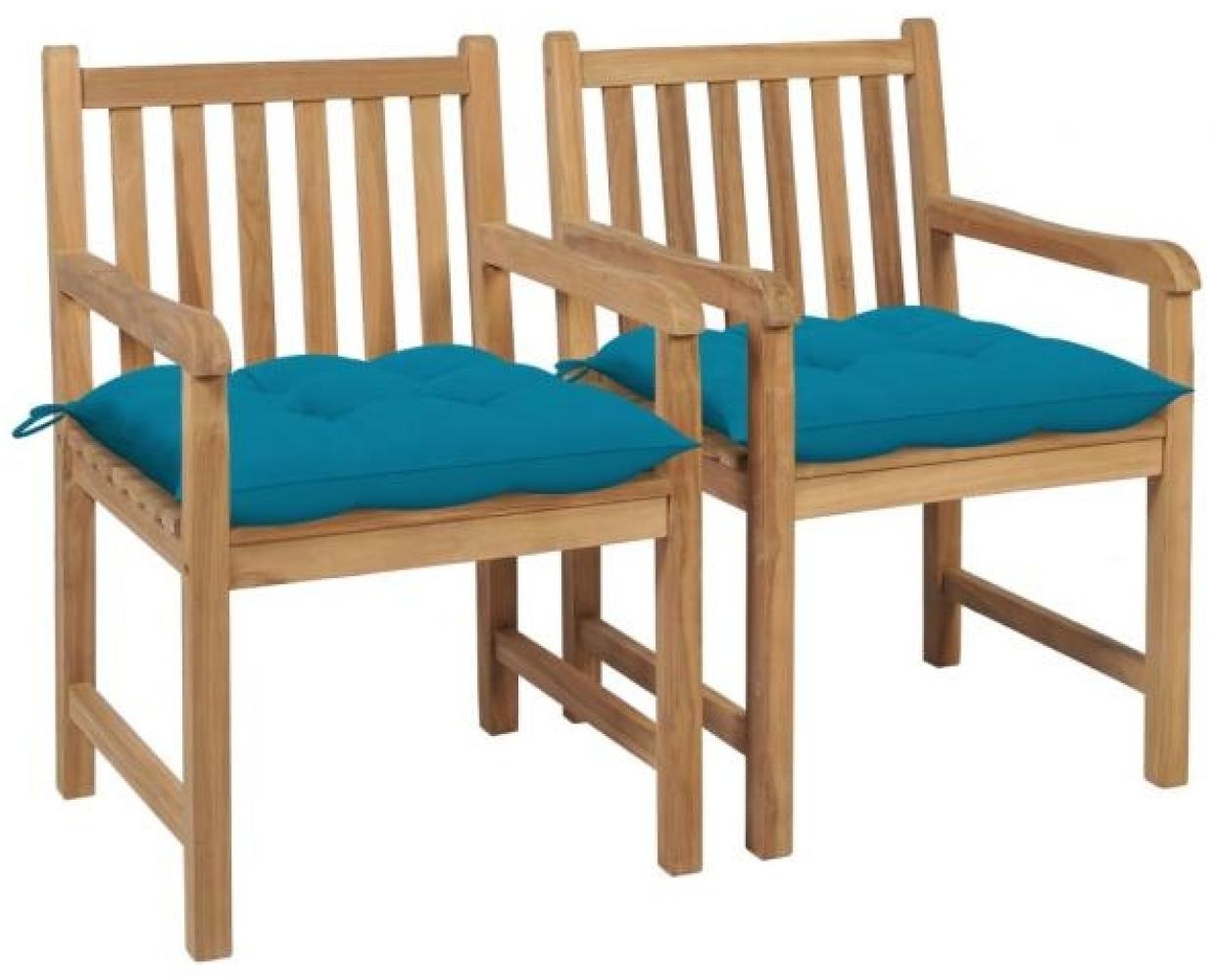 vidaXL Gartenstühle 2 Stk. mit Hellblauen Kissen Massivholz Teak 3062749 Bild 1