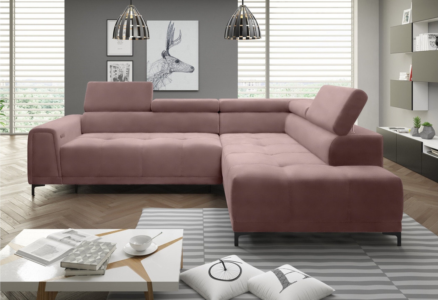 Stylefy Volter Ecksofa Strukturstoff Rosa Rechts Bild 1