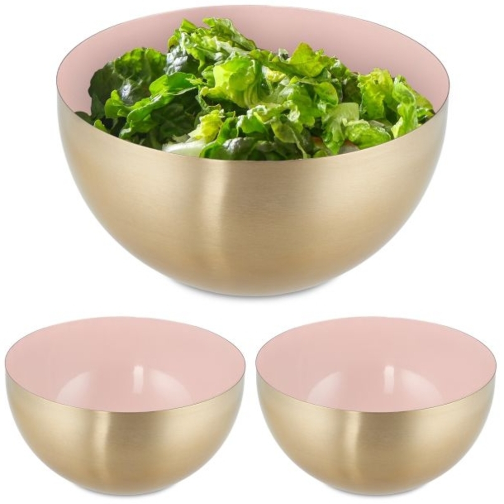 3 x Salatschüssel Edelstahl rosa/gold Bild 1