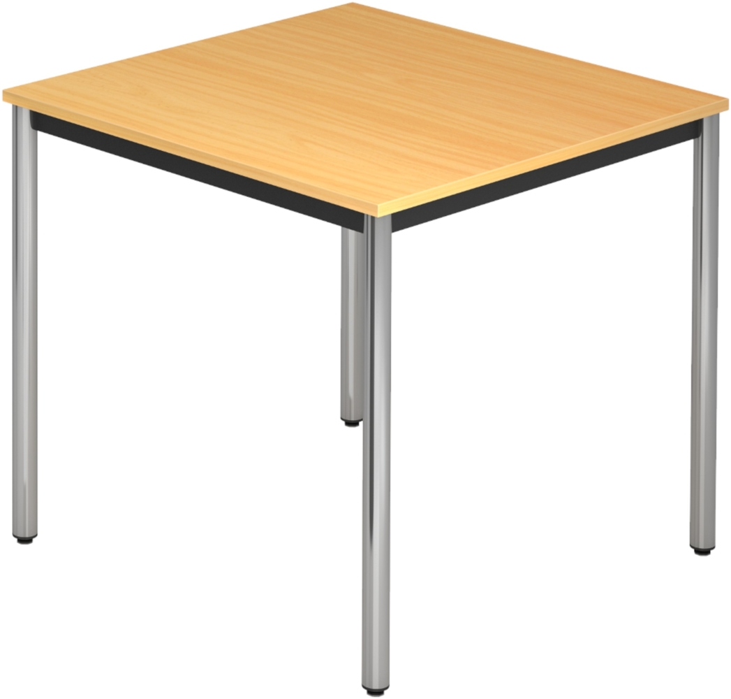 bümö Multifunktionstisch Buche, Tisch 80 x 80 cm, Tischfuß verchromt - einfacher Tisch klein, Besprechungstisch System D-Serie, Konferenztisch, Meetingtisch, Mehrzwecktisch, Pausentisch, DR08-6-C Bild 1