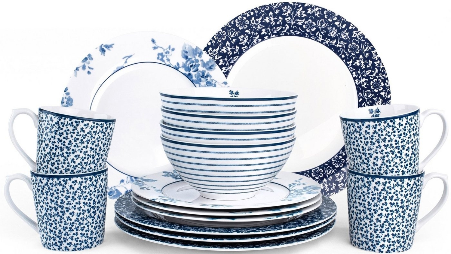 LAURA ASHLEY BLUEPRINT COLLECTABLES Kombiservice Geschirr-Set, Service China Rose, Sweet Allysum, Floris, Candy Stripe (16-tlg), 4 Personen, Porzellan, 16 Teile, für 4 Personen Bild 1