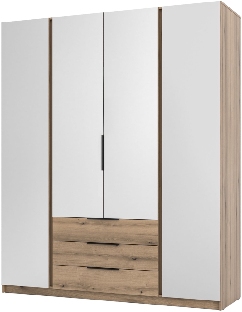 Selsey 'Kaja' Kleiderschrank 4-türig mit Spiegel & 3 Schubladen, Eiche Evoke, ca. 239 x 200 x 62 cm Bild 1