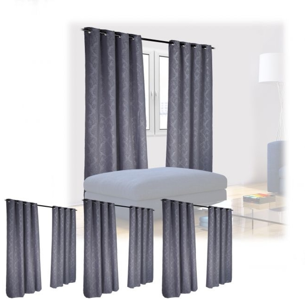 Relaxdays 8x Vorhang mit Muster, Polyester grau, 245x135 cm Bild 1