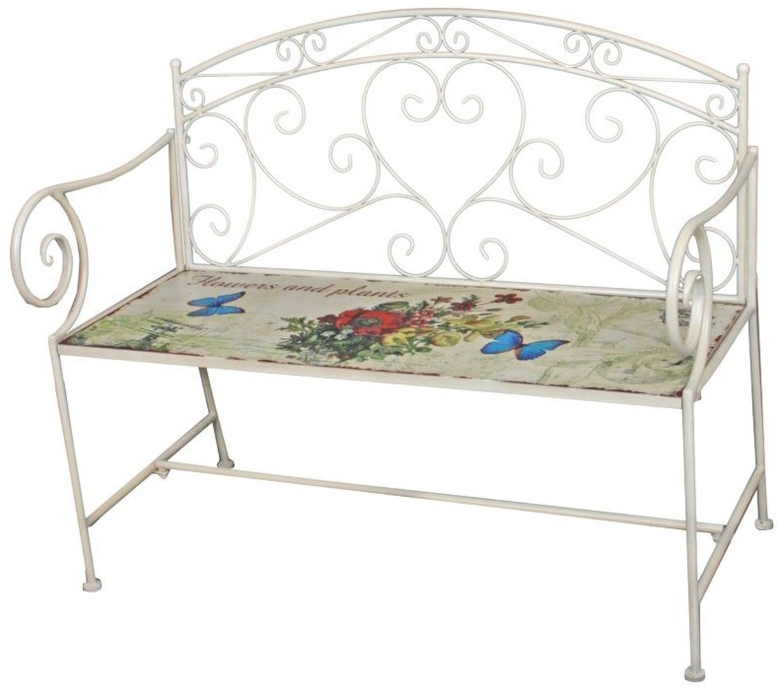 Deko-Sitzbank, Motiv Schmetterlinge, Stahl altweiß, 92 x 109 x 51 cm Bild 1