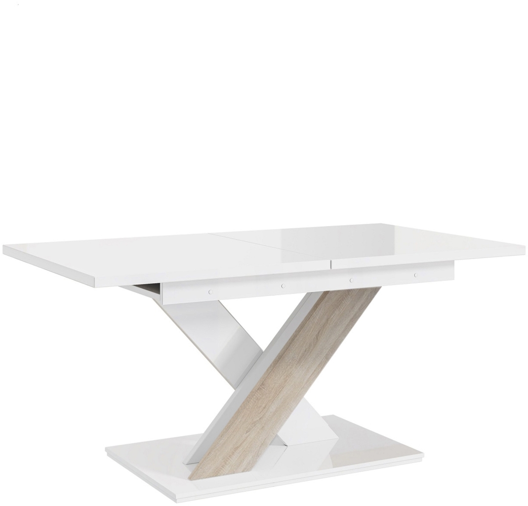 MEBLINI Esstisch Ausziehbar - 140-180x80x75cm - BRONX - Weiß Hochglanz/Sonoma Eiche - Esszimmertisch Modern - Küchentisch - Säulentisch - Ausziehtisch - Dining Table Bild 1