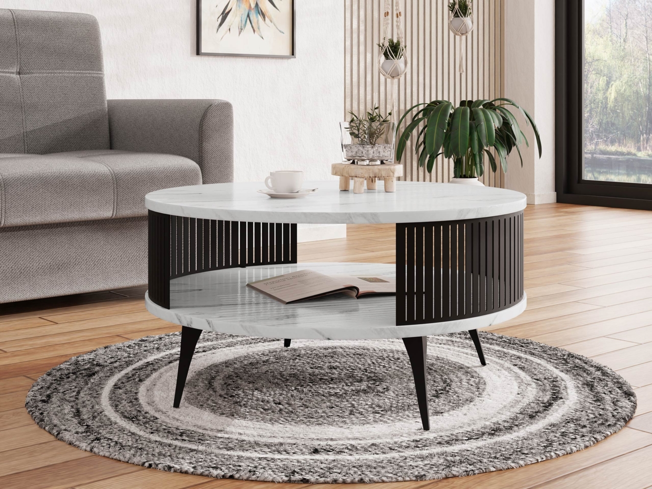 Mirjan24 'Rajkon' Couchtisch, Beine und Seiten aus Stahl (Farbe: Schwarz / Bianco Marmor), 75 x 75 x 44 cm Bild 1