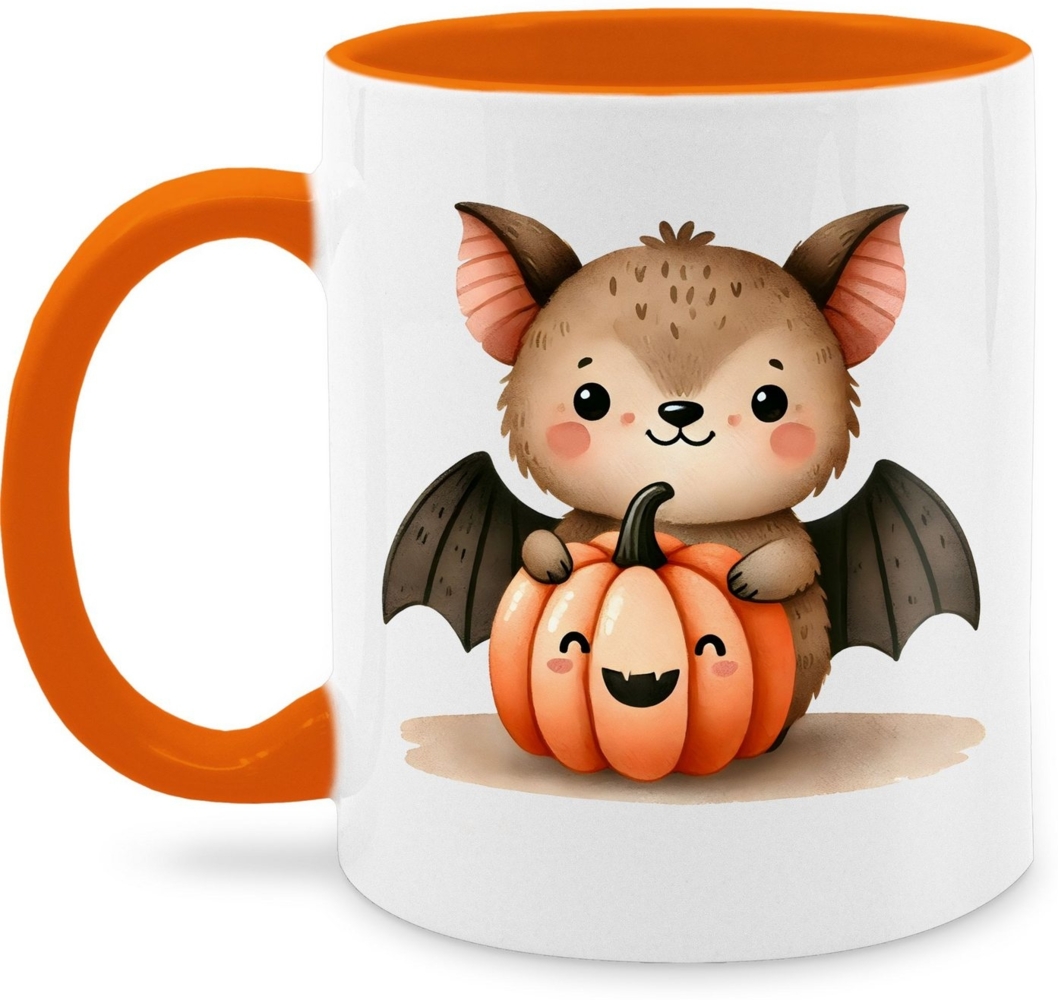 Shirtracer Tasse Süße Fledermaus mit Kürbis, Herbstliches und niedliches Motiv, Hallo, Keramik, Halloween Tassen Bild 1