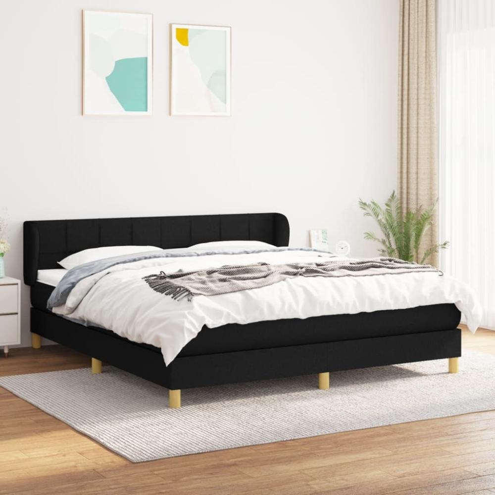 Doppelbett, Polsterbett mit Matratze Stoff Schwarz 160 x 200 cm Bild 1