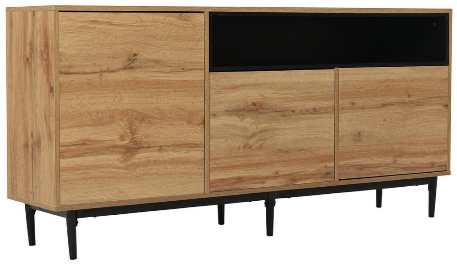 KLAM HOME Sideboard Moderner Kommode aus Holz mit drei Türen und Regalen (160 x 35 x 76 cm), Esszimmer Anrichte Küchenschrank Aufbewahrungsschrank Bild 1