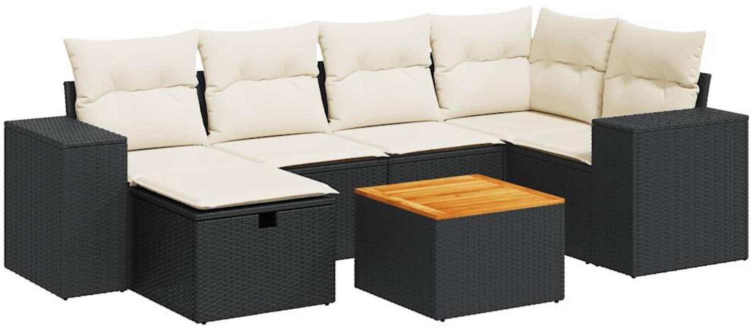 vidaXL 7-tlg. Garten-Sofagarnitur mit Kissen Schwarz Poly Rattan 3325871 Bild 1