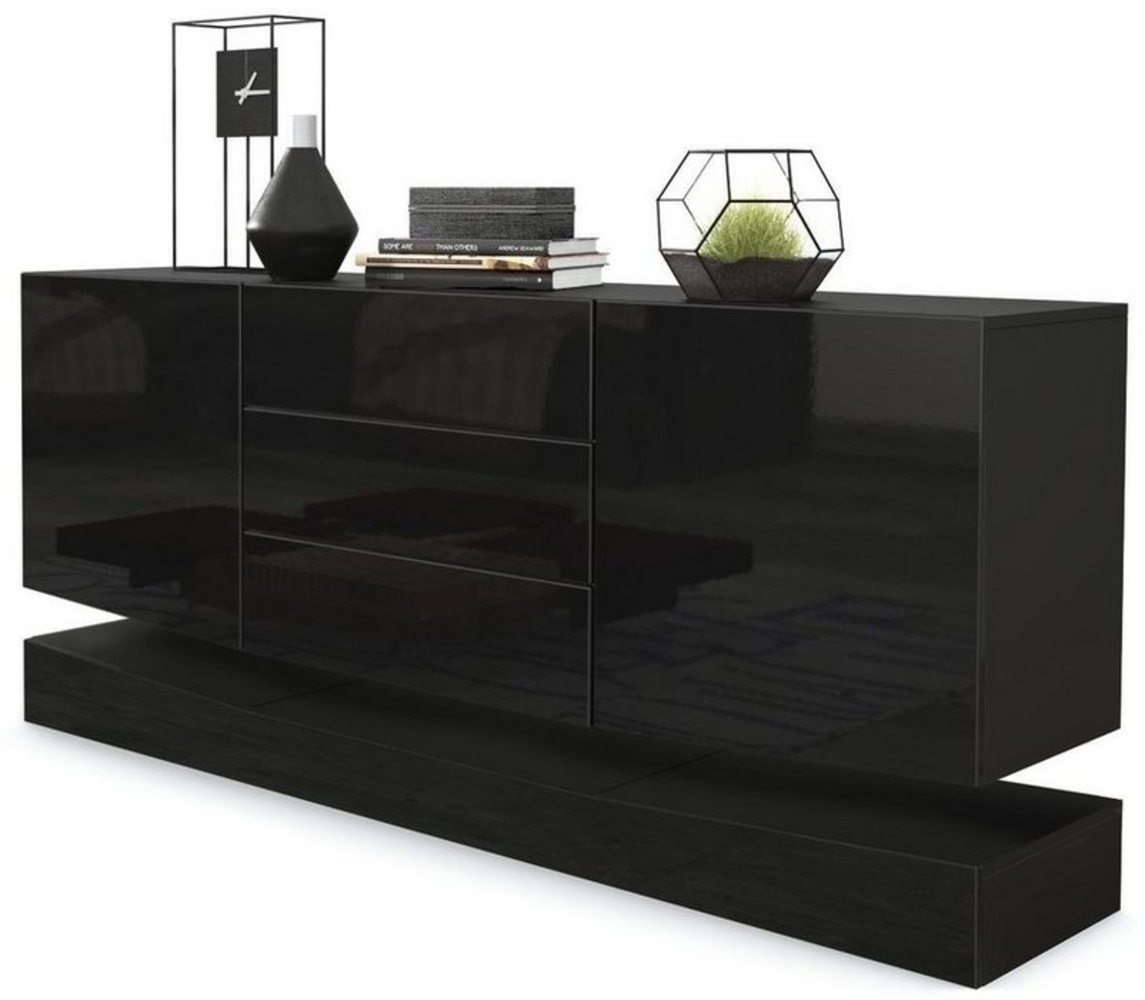 Vladon Sideboard City, Schwarz matt/Schwarz Hochglanz - Moderne Kommode für Ihr Wohnbereich (178 x 72 x 38 cm) Bild 1