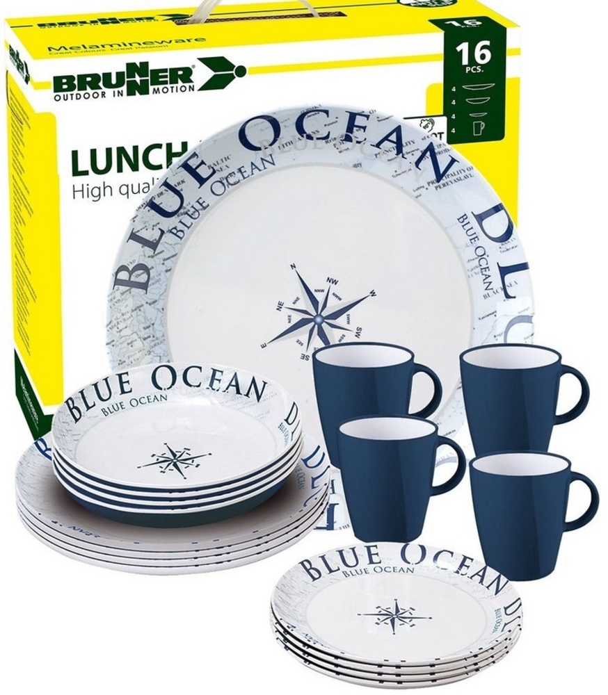 BRUNNER Geschirr-Set BRUNNER Melamin Campinggeschirr Set BLUE OCEAN (8, 12, 16, 36-Teile) (16-tlg) Bild 1