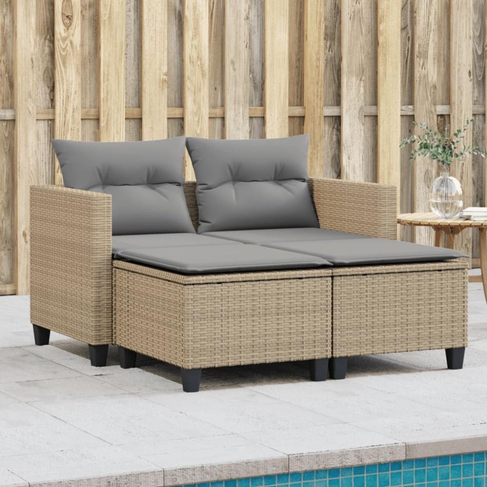 vidaXL Gartensofa 2-Sitzer mit Hockern Beige Poly Rattan 365795 Bild 1