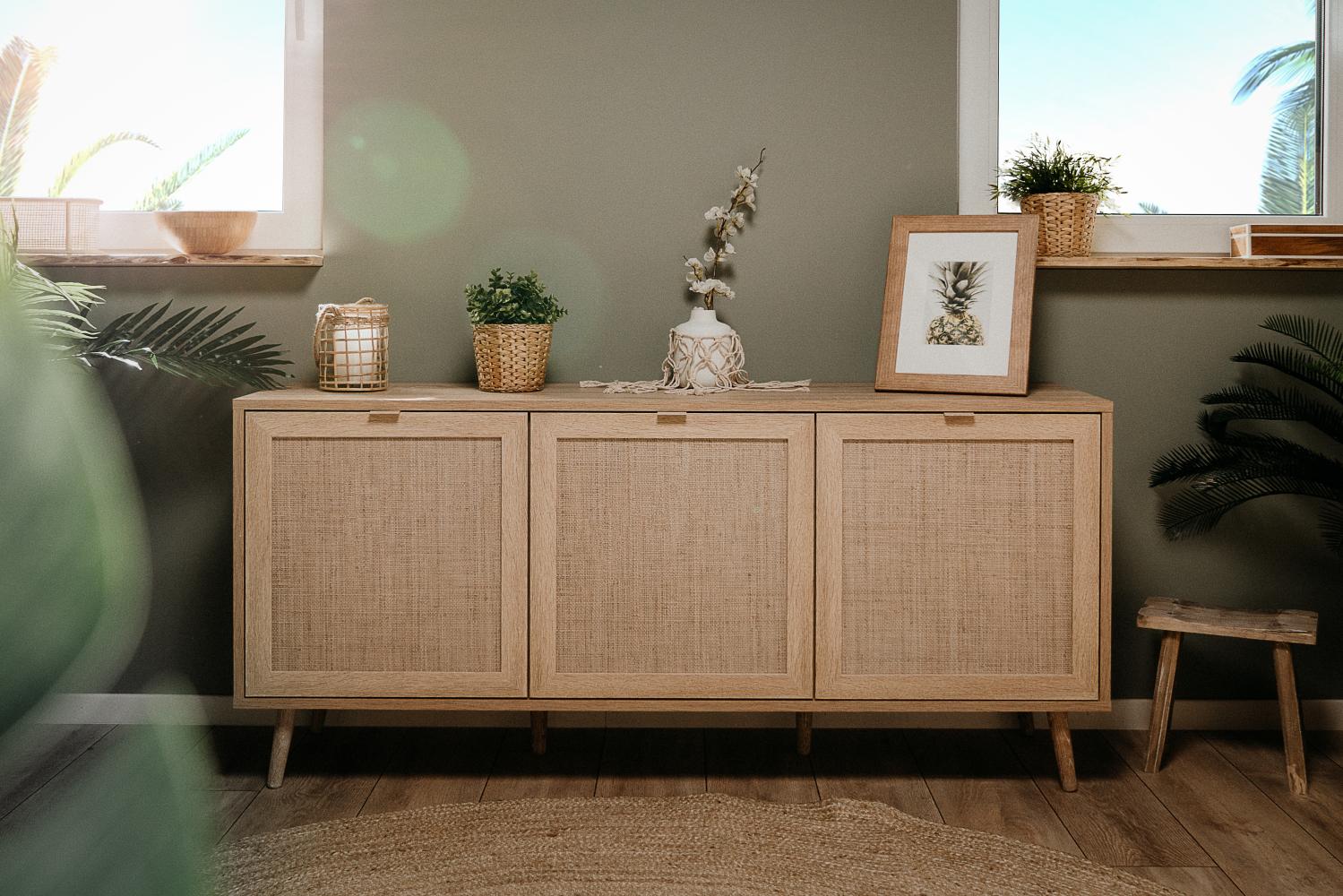 Finori 'Bali Sideboard Sonoma Eiche mit Bastdekor (Folienprint) - Dekor 150 cm Bild 1