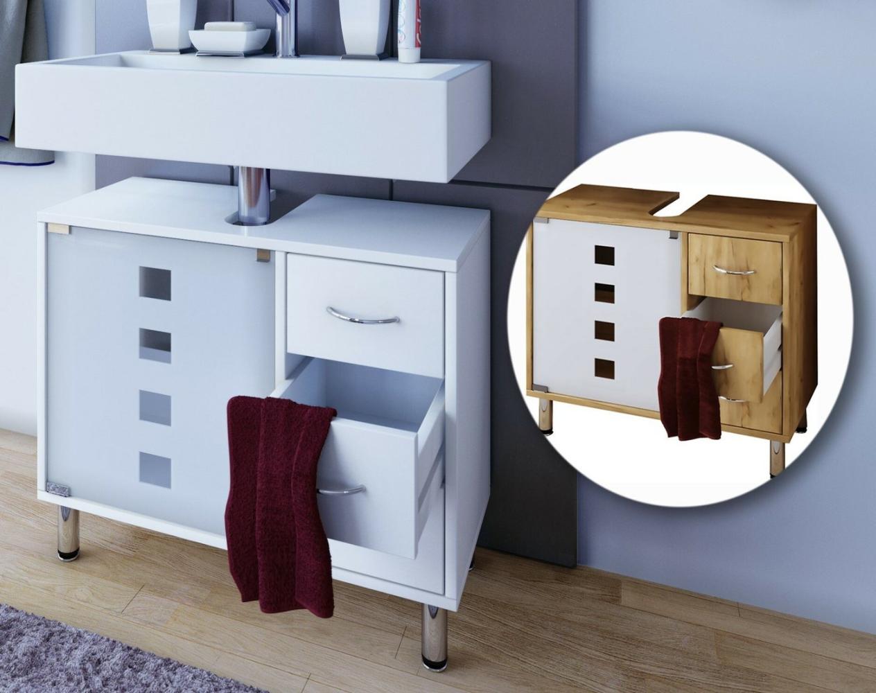 VCM Waschtischunterschrank Bad Möbel Unterschrank Schubladen Badschrank Badmöbel Weiss 67 x 56 x 30 cm "Darola" Bild 1