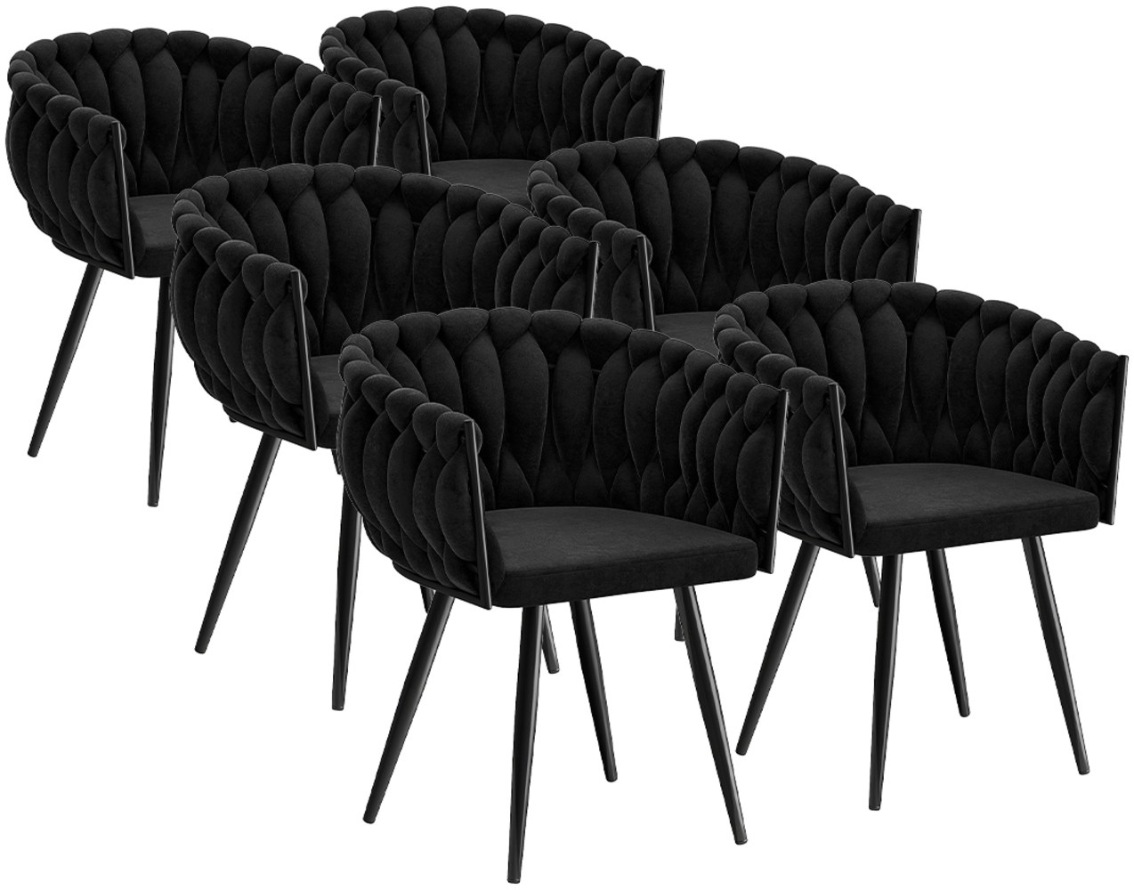 skølm 'Sudri' Esszimmerstühle, 6er Set, schwarz, gepolstert mit Samtbezug, bis 120 kg belastbar, höhenverstellbar Bild 1