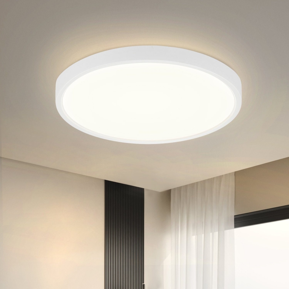 ZMH LED Deckenleuchte Flach Rund - 22CM Modern Weiß 4000K Neutralweiß Badlampe IP44 Wasserfest für Flur Balkon Wohnzimmer Schlafzimmer Küche Bild 1