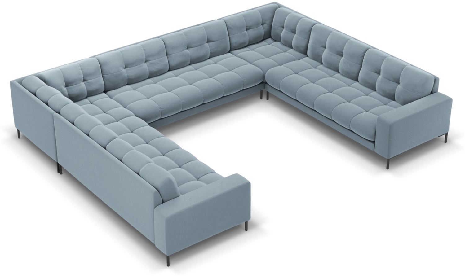 Micadoni Wohnlandschaft Mamaia 9-Sitzer Samtstoff Bluvel Hellblau schwarze Beine Bild 1