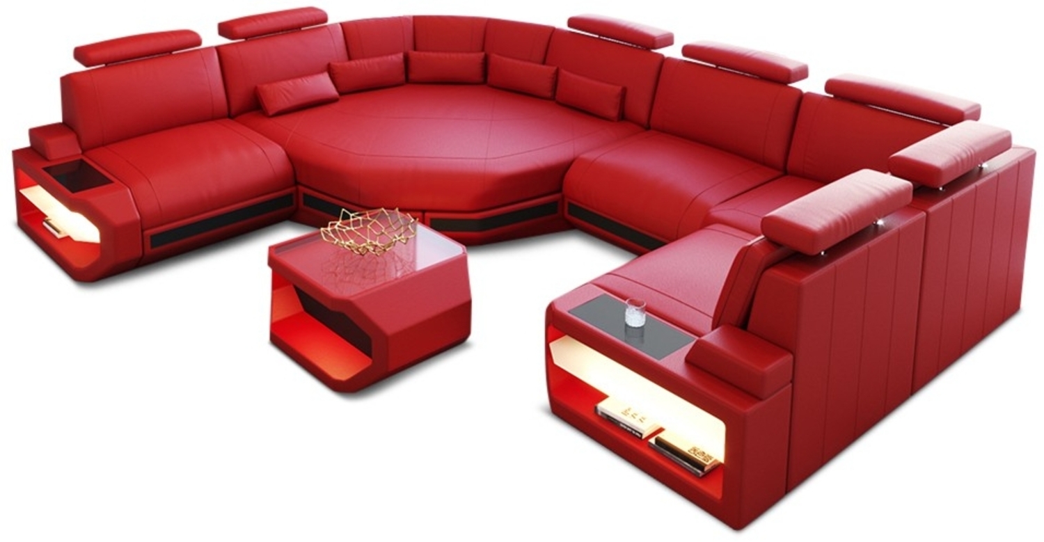 Sofa Dreams 'Mini Asti U' Wohnlandschaft, 93 x 280 x 352 cm, Rot / Schwarz, Echtleder, Links Bild 1