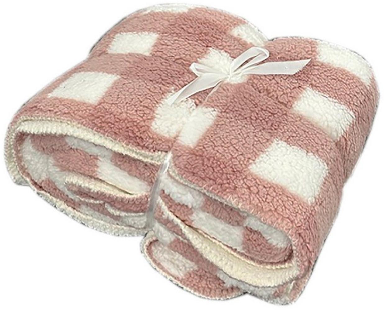 Sherpadecke Sofadecke Kuscheldecke Wolldecke Rosa 150x200cm Karo Bild 1