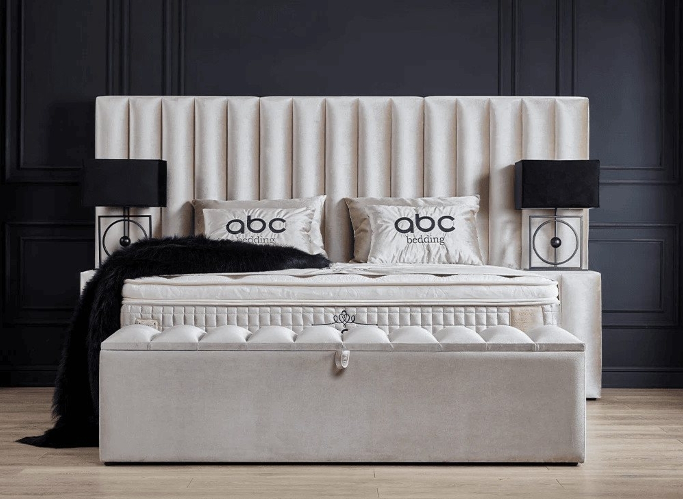 abc bedding Boxspringbett Komfortbett OSCAR mit Samt in Creme Beige, Voll-orthopädisches Schlafsystem inklusive Bettkasten Bild 1