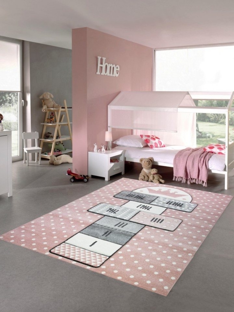 Carpetia Kinderteppich Teppich Kinderzimmer Hüpfspiel Muster rosa grau, rechteckig, Höhe: 13 mm Bild 1