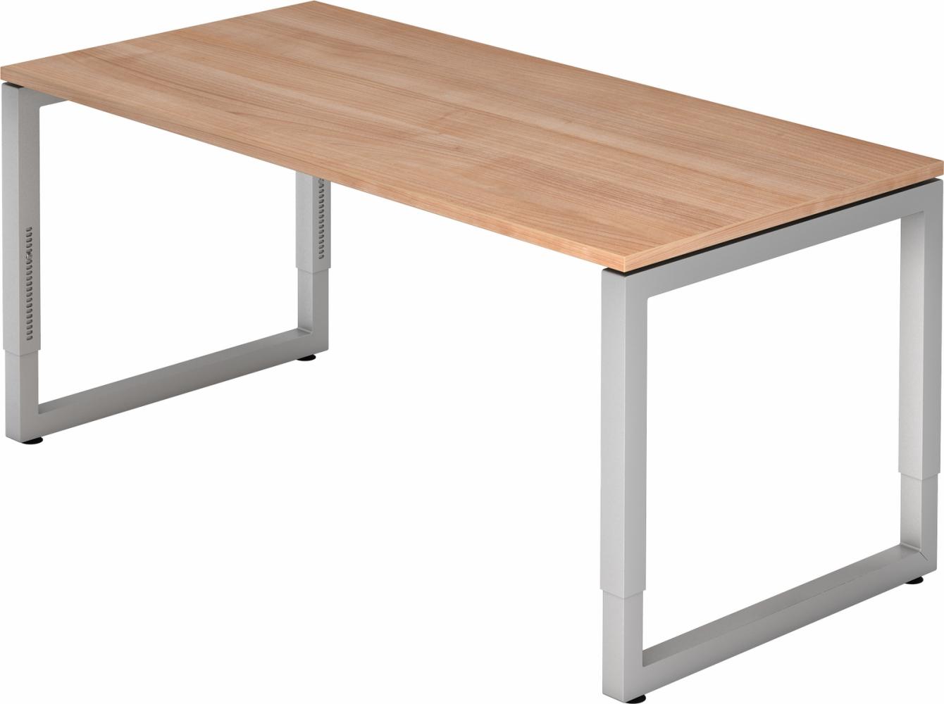 bümö höhenverstellbarer Schreibtisch R-Serie 160x80 cm in Nussbaum, Gestell in Silber - PC Tisch für's Büro manuell höhenverstellbar, Computertisch verstellbar, RS-16-N-S Bild 1