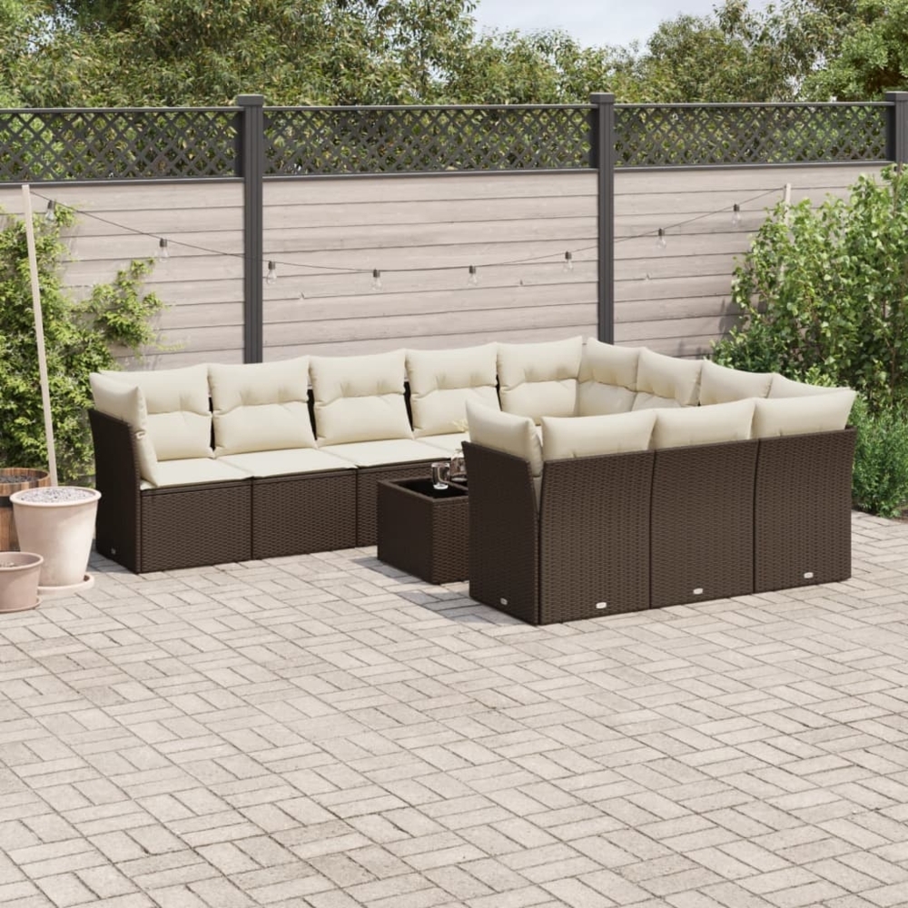 vidaXL 11-tlg. Garten-Sofagarnitur mit Kissen Braun Poly Rattan 3218233 Bild 1