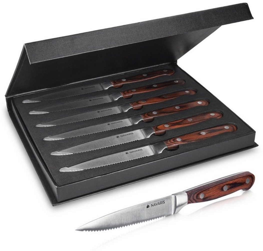 Navaris Allzweckmesser Messer Set 6-teilig mit Holzgriff - Wellenschliff Steakbesteck Bild 1