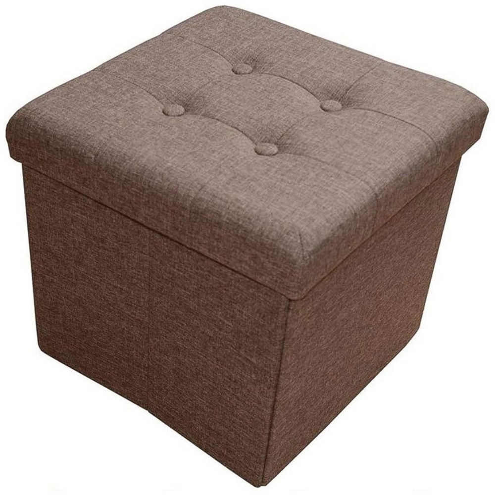 style home Sitzhocker faltbare Sitzbank mit Stauraum, 38*38*38cm (Aufbewahrungsbox mit Deckel, gepolstert Sitzwürfel Fußhocker, Sitztruhe aus Leinen), für Wohnzimmer Schlafzimmer, Braun Bild 1