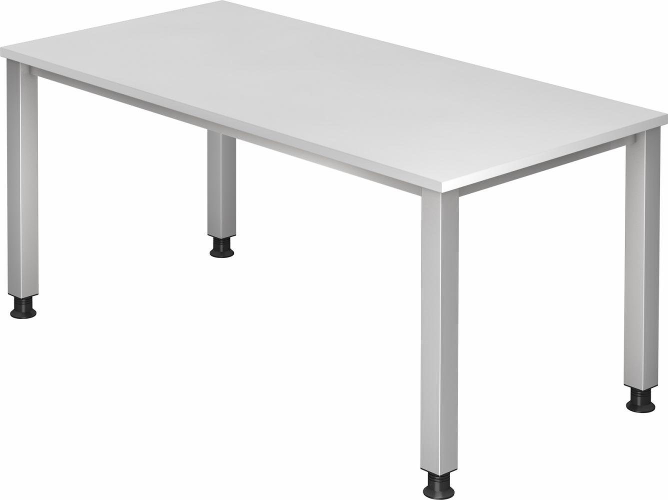 bümö manuell höhenverstellbarer Schreibtisch 160x80 cm in weiß - PC Tisch höhenverstellbar & groß, höhenverstellbarer Tisch Büro, großer Computertisch verstellbar, Q-Serie, QS-16-W Bild 1