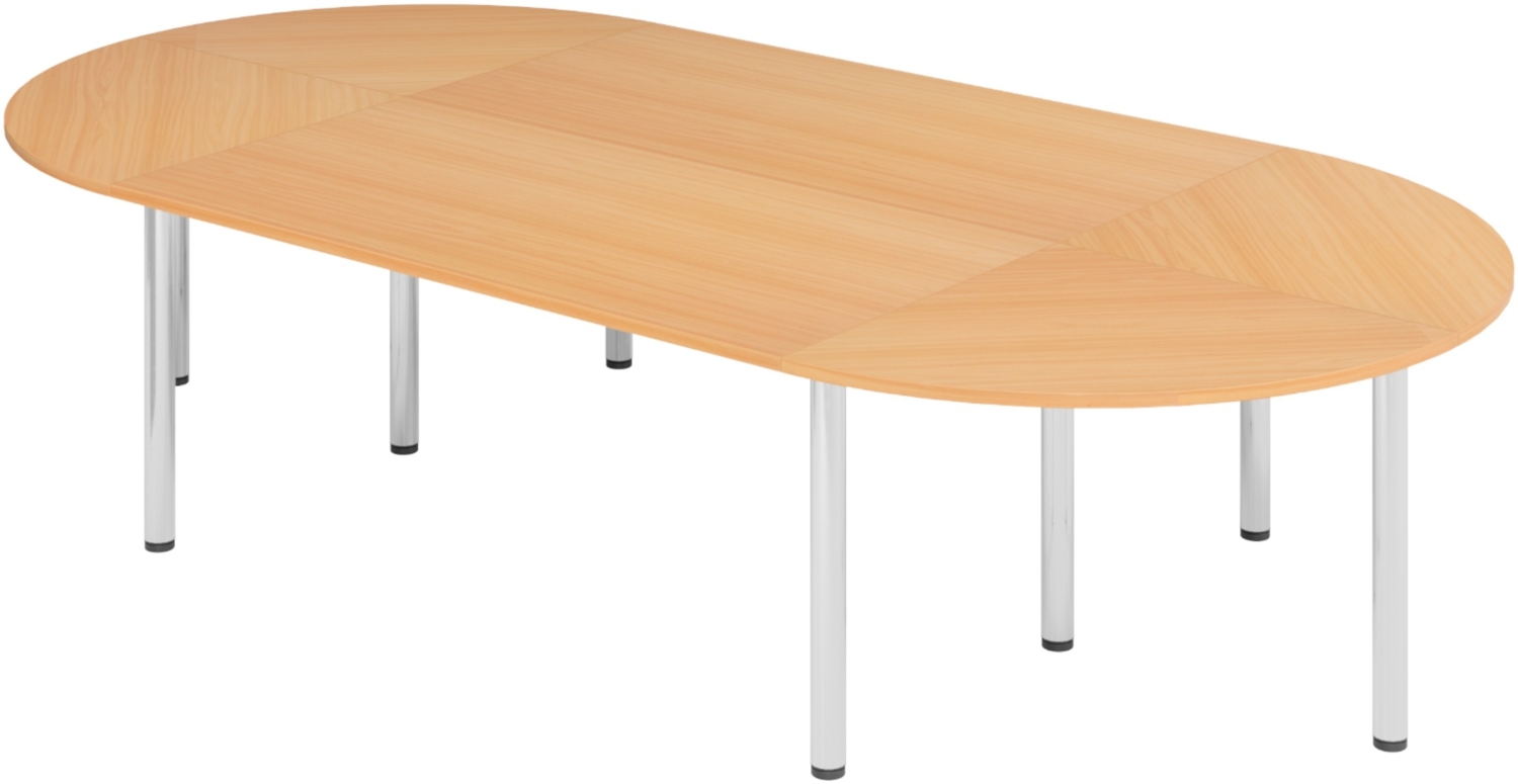 bümö Konferenztisch oval 320x160 cm großer Besprechungstisch in Buche, Besprechungstisch mit Chromfüßen, Meetingtisch für 8 Personen, Tisch für Besprechungsraum & Meeting, SETK3-6-C Bild 1