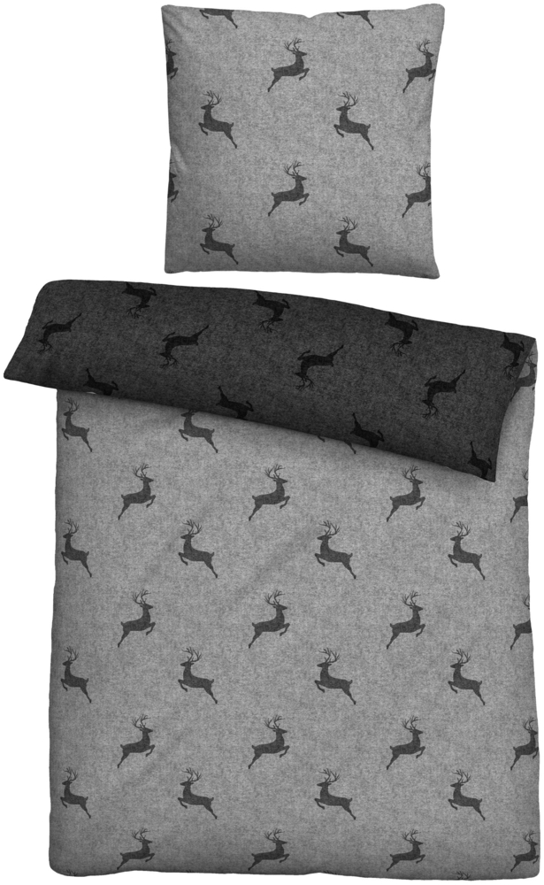 biberna Baumwoll-Satin Bettwäsche 0614609 HIRSCH, sturmgrau, 1x 155x220 cm + 1x 80x80 cm Bild 1