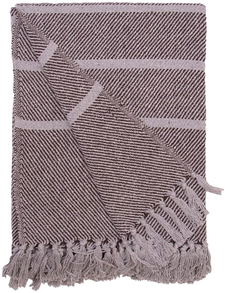Decke Überwurf Streifen Design 100% Baumwolle 130x180 cm Skandinavisch Grau/Kaffee Bild 1