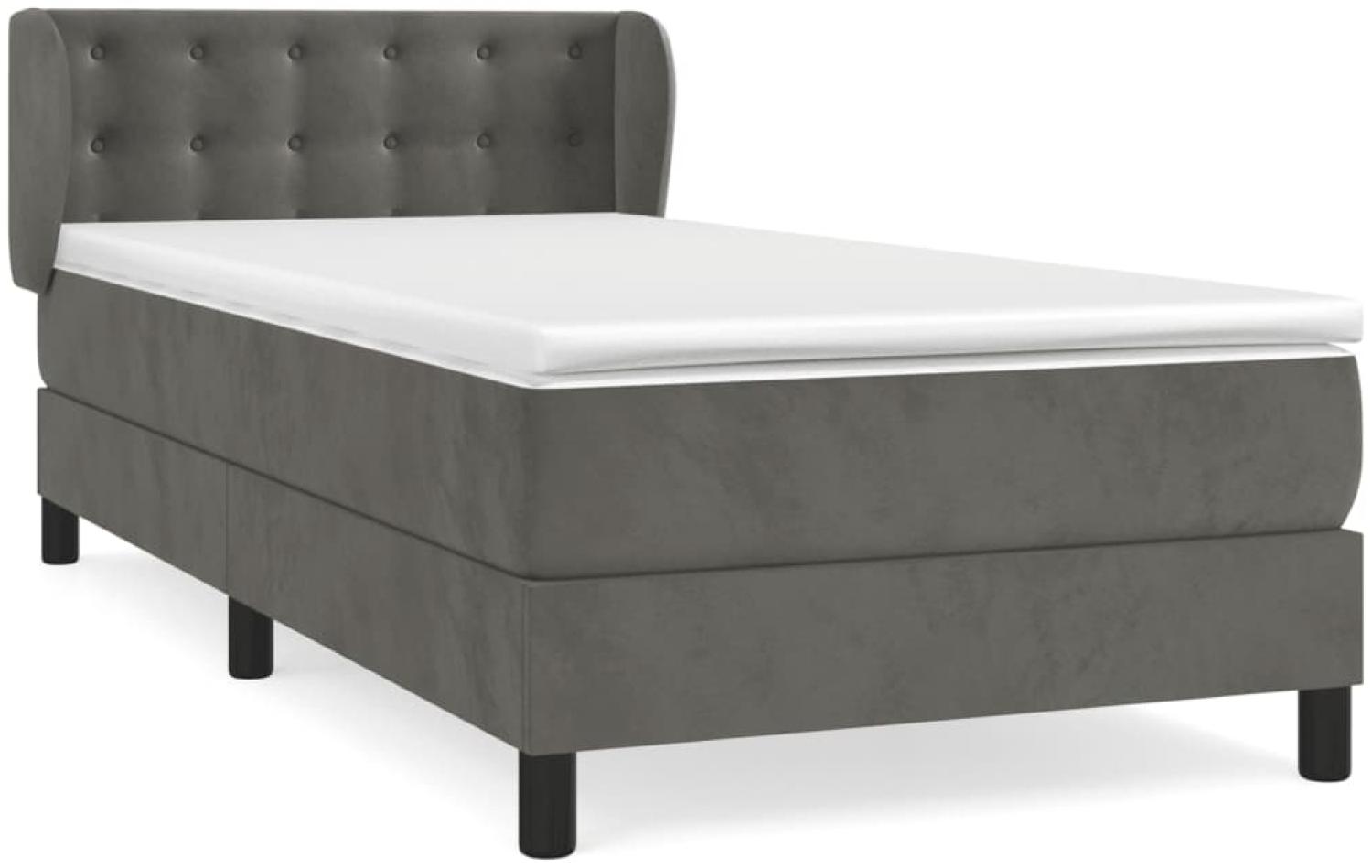 vidaXL Boxspringbett mit Matratze Dunkelgrau 90x200 cm Samt, Härtegrad: H2 [3127710] Bild 1
