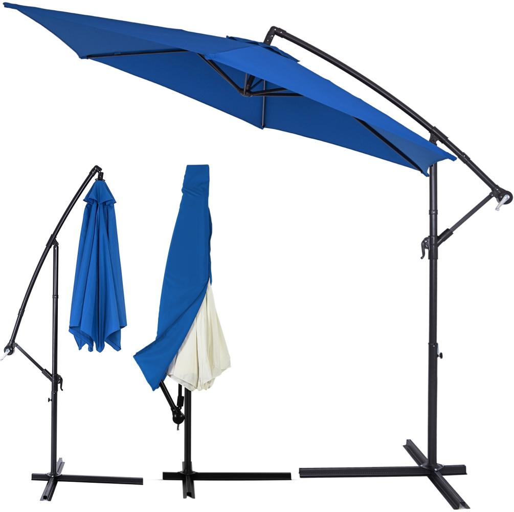 Ampelschirm 330 cm UV Schutz 30+ Blau mit Abdeckung Bild 1