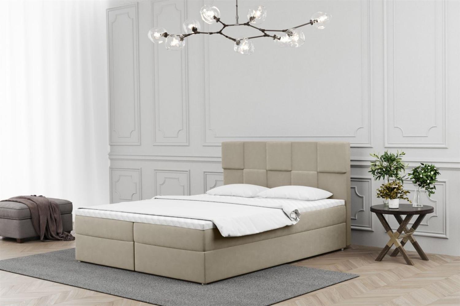 Boxspringbett Schlafzimmerbett JOLIE 180x220cm in Stoff Matt Velvet Beige Bild 1