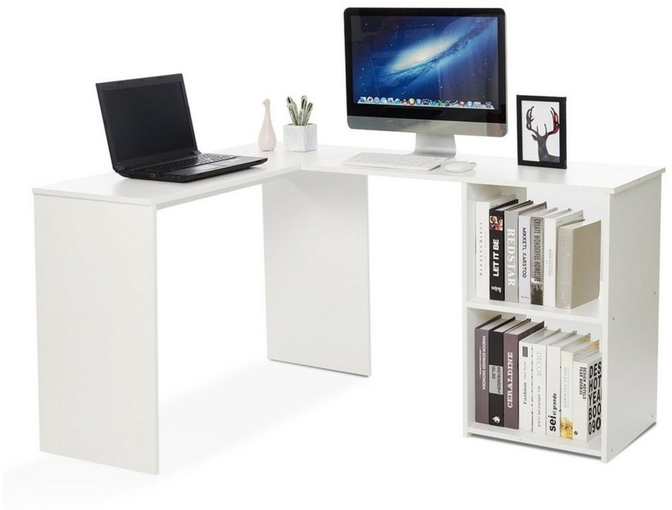Mondeer Eckschreibtisch L-Computertisch, L-Förmig Schreibtisch mit 2 Ablagen, Weiß Bild 1