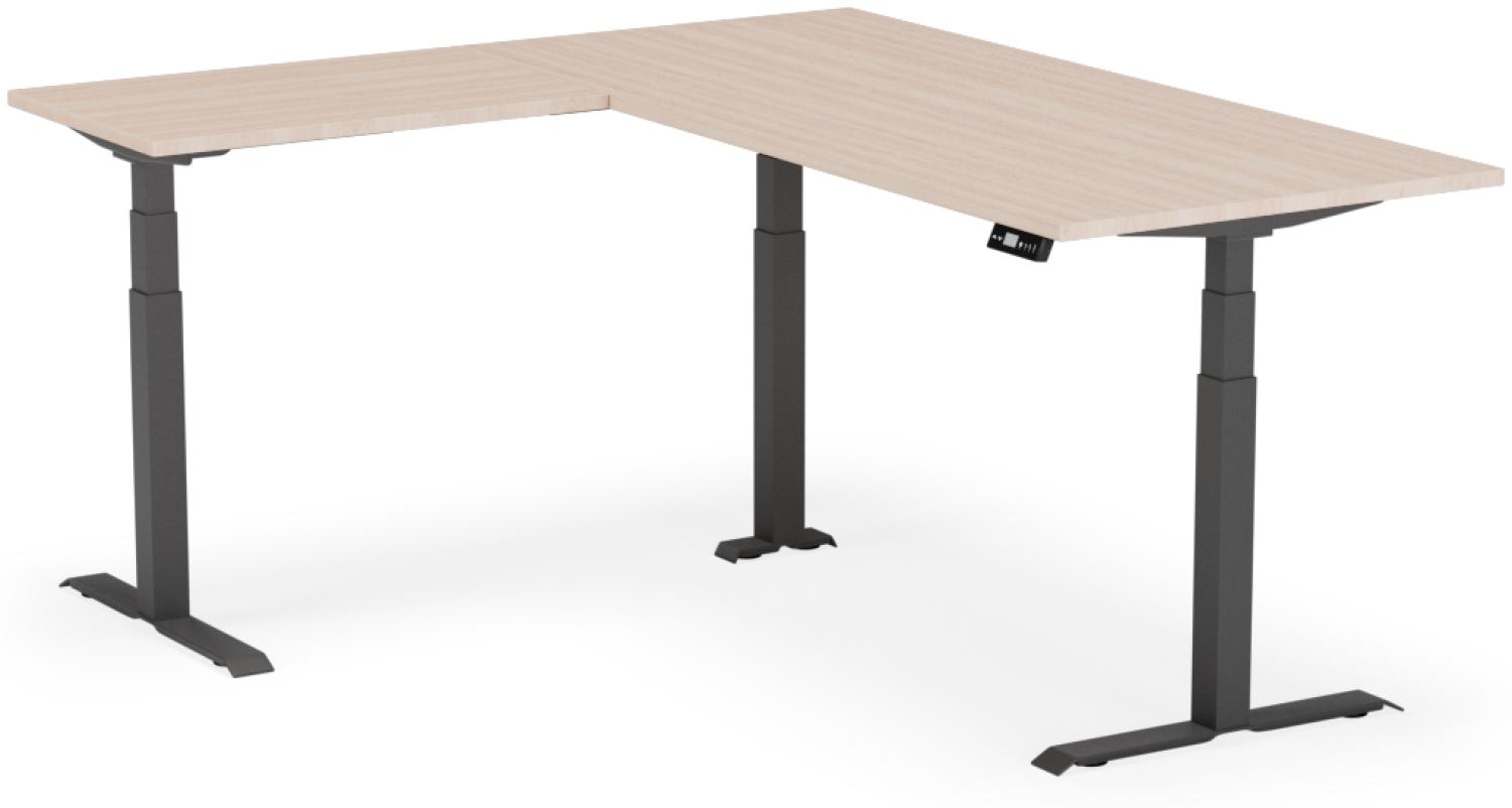 elektrisch höhenverstellbarer Schreibtisch L-SHAPE 200 x 170 x 60 - 90 cm - Gestell Schwarz, Platte Eiche Bild 1