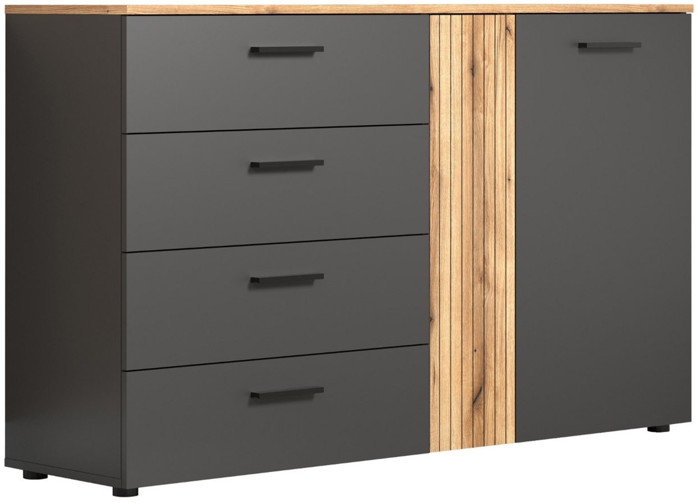 Furn. Design Kommode Avila (Sideboard in matt grau mit Evoke Eiche Dekor, 139 x 86 cm), mit Staboptik Bild 1