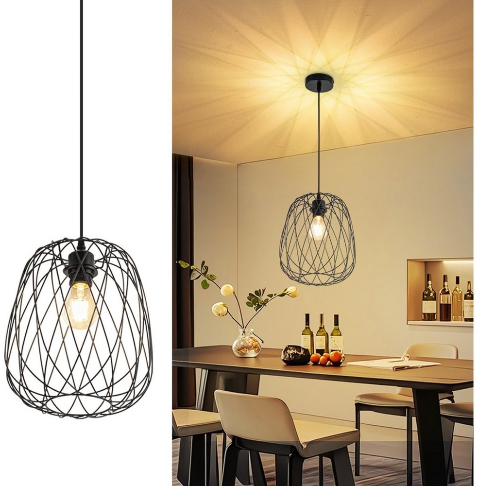 Nettlife Pendelleuchte Pendelleuchte Schwarz Rund Vintage E27, Höhenverstellbar, LED wechselbar, Küchenlampe Wohnzimmer Treppenhaus Flur Bild 1