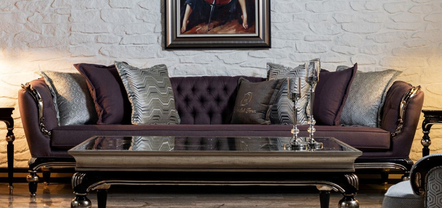 Casa Padrino Luxus Barock Sofa Lila / Schwarz / Silber - Handgefertigtes Wohnzimmer Sofa - Barock Wohnzimmer Möbel Bild 1
