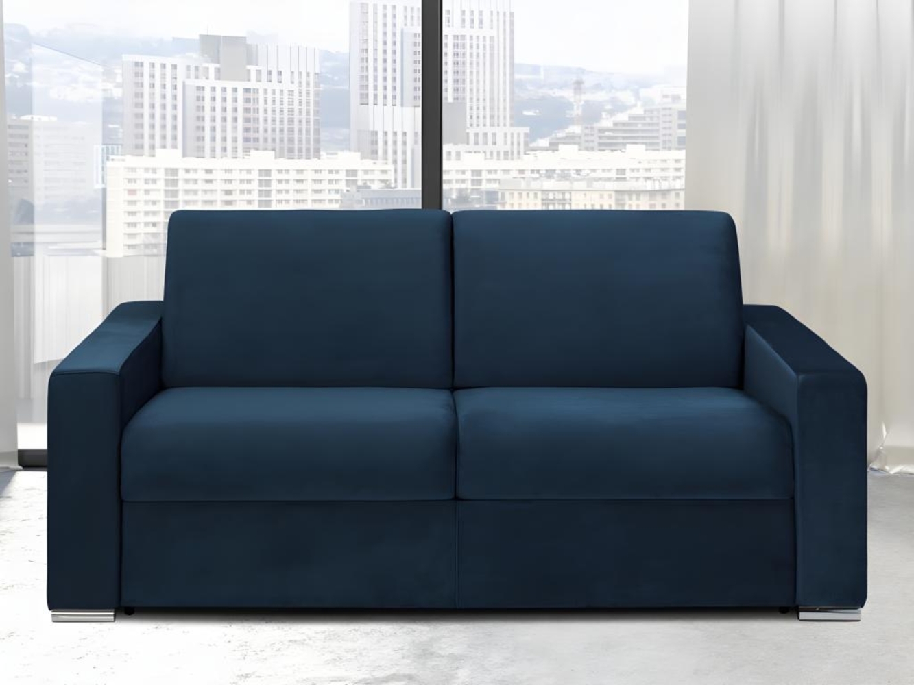 Vente-unique - Schlafsofa mit Matratze 2-Sitzer Samt - Dunkelblau - Liegefläche mit Lattenrost: 120 cm - Matratzenhöhe: 18 cm mit Memory Schaum - CALITO Bild 1