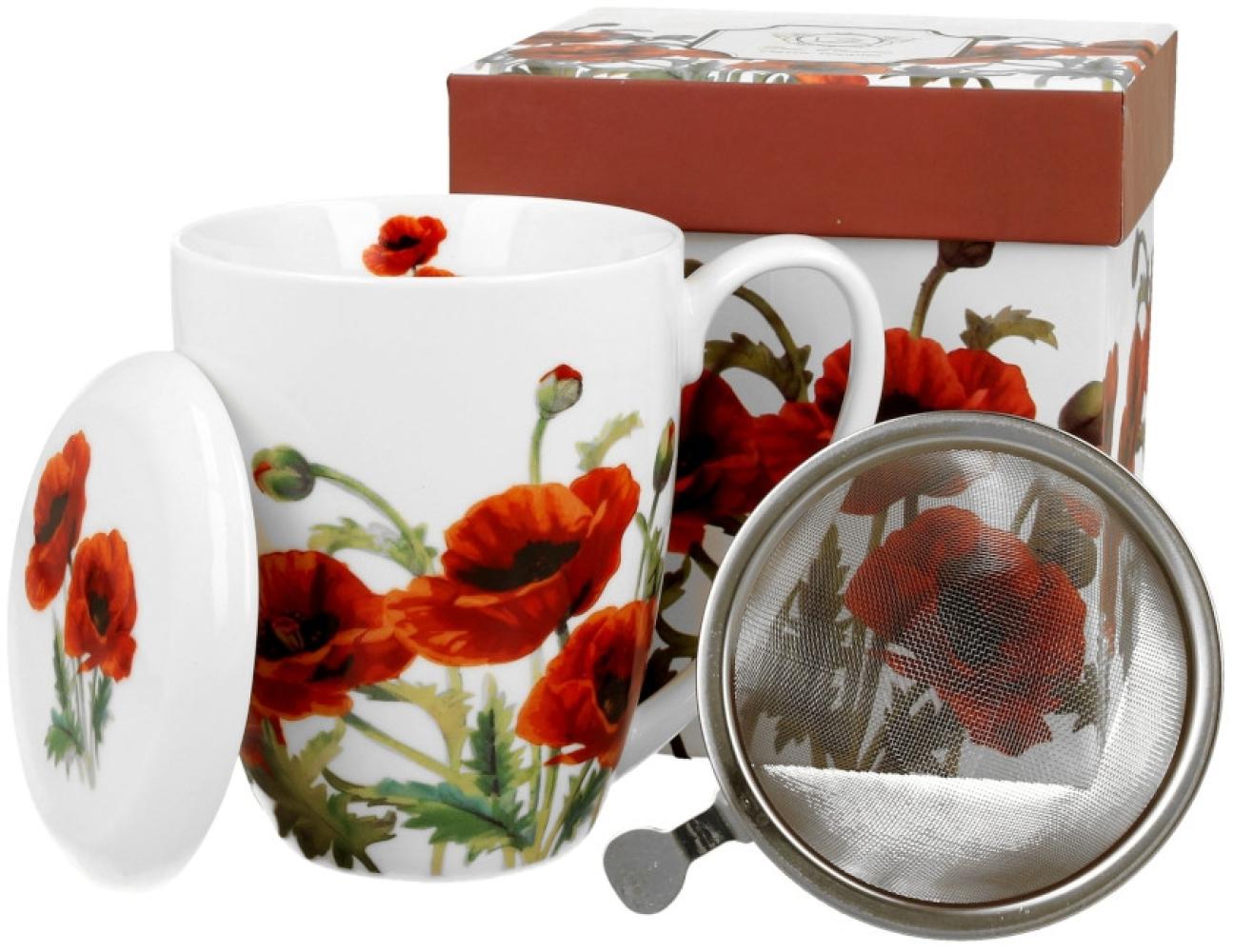 DUO FLORAL Becher 380 ml CLASSIC POPPIES mit Teesieb, New Bone China Porzellan Bild 1