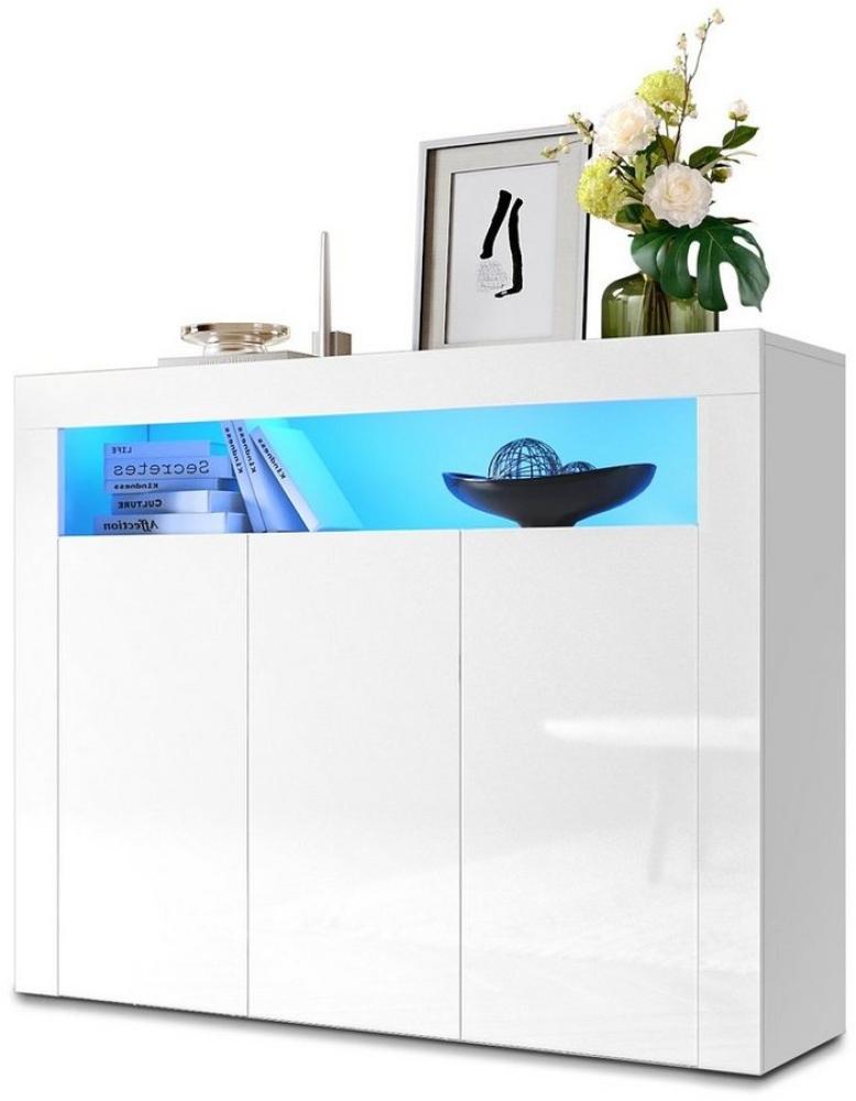 SONNI Highboard Sideboard weiß Hochglanz mit LED Beleuchtung 116x93x35cm, Standschrank Bild 1