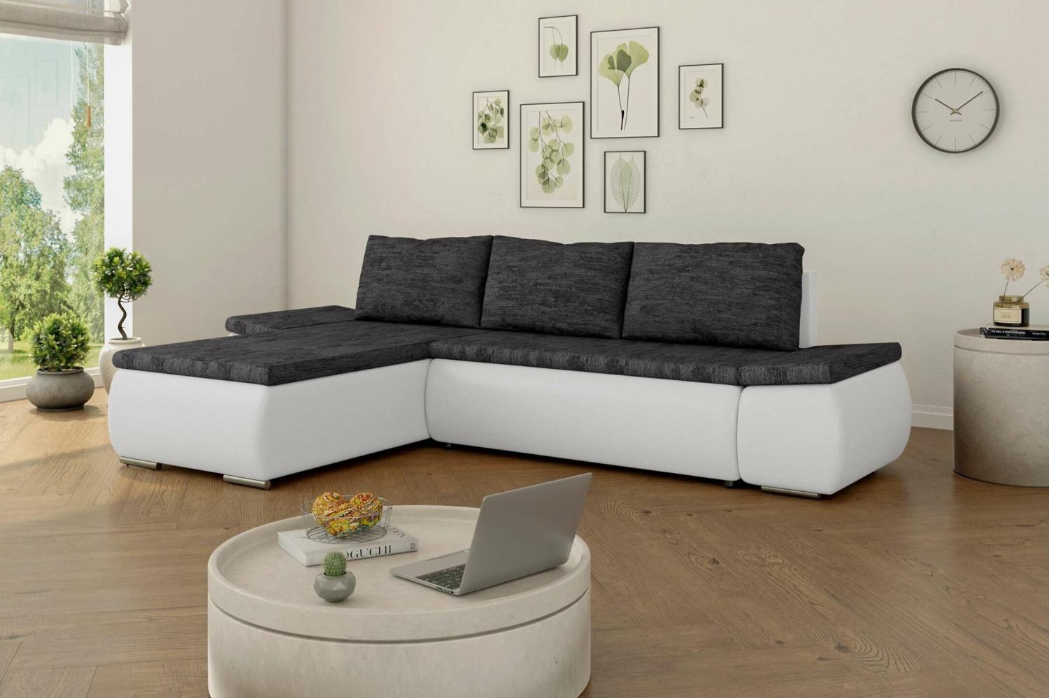 Stylefy Olin Ecksofa Strukturstoff BERLIN Kunstleder MADRYT Schwarz Weiß Links Bild 1