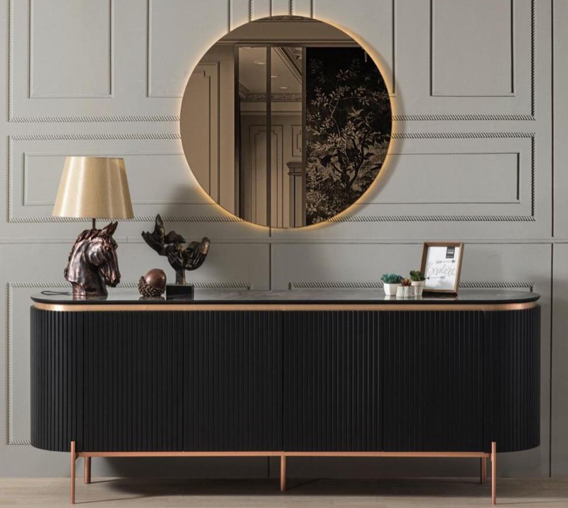 Casa Padrino Luxus Sideboard Schwarz / Kupferfarben 208 x 60 x H. 80 cm - Edler Schrank mit 4 Türen - Luxus Möbel Bild 1