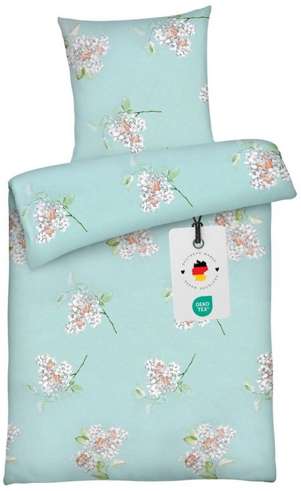 Carpe Sonno Bettwäsche Set 135x200 100% Baumwolle Renforce Bettbezug Blumen Mint geblümt, Renforce, 2 teilig, Florale Ganzjahres Bettwaren mit Frühling Sommer Motiv Bild 1